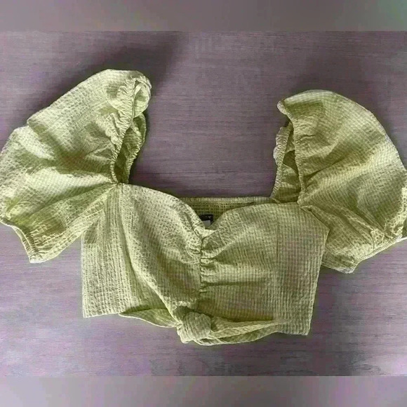 ZARA GINGHAM LIME GREEN CROP TOP size S - Picture 5 of 6